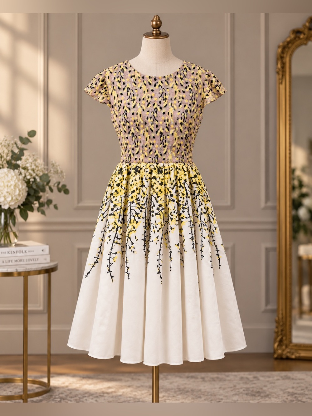 Giambattista Valli Falling Flowers Silk Embroidered A-Lind Mini Dress 46/L Italy